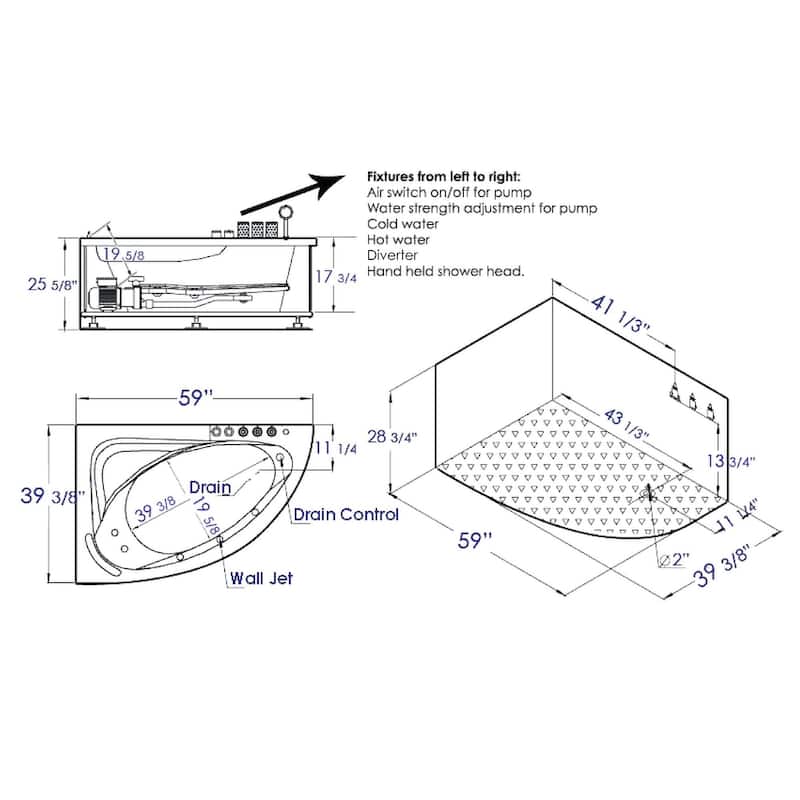 EAGO AM161-R White Acrylic 5-foot Whirlpool Bath Tub