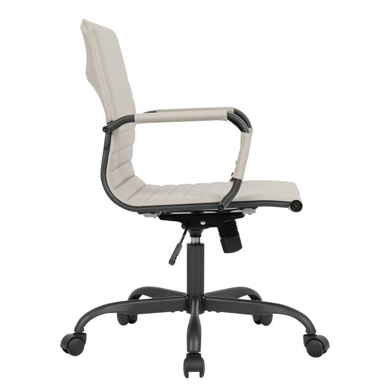 Harris Leather Mid-Back Adjustable Seat Height Office Desk Computer Swivel Chair in Black Metal Frame for Home Conference