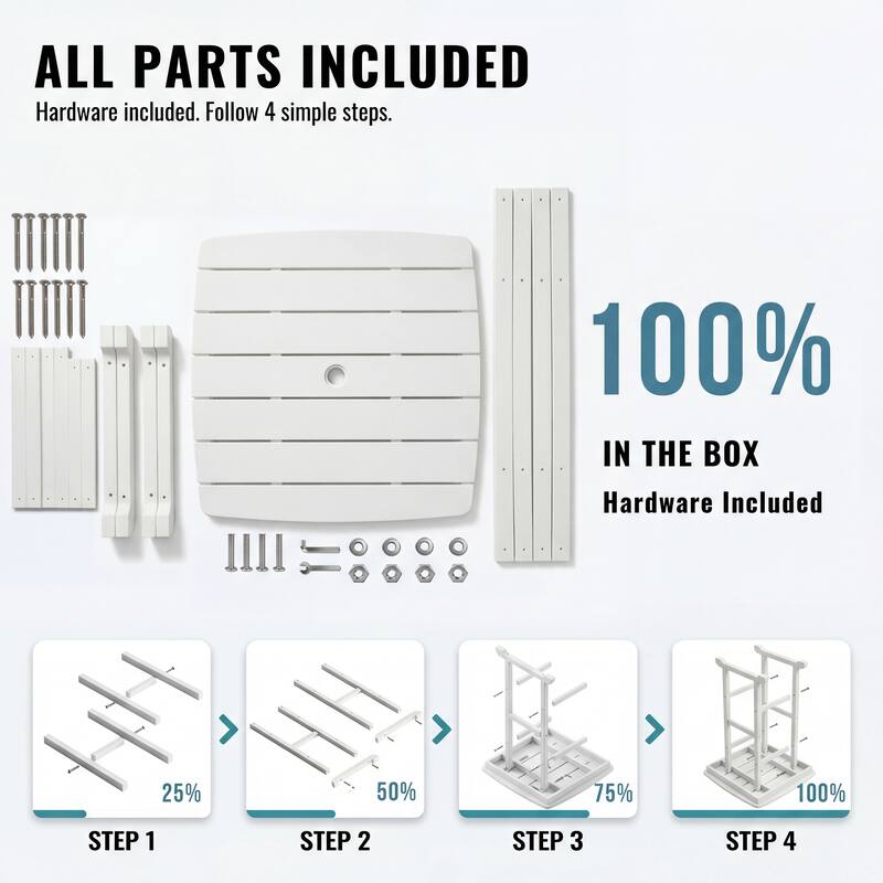 HDPE Poly Lumber Bar Height Patio Table, All-Weather Outdoor High Top Bistro Table, Slatted Top, Easy Assembly