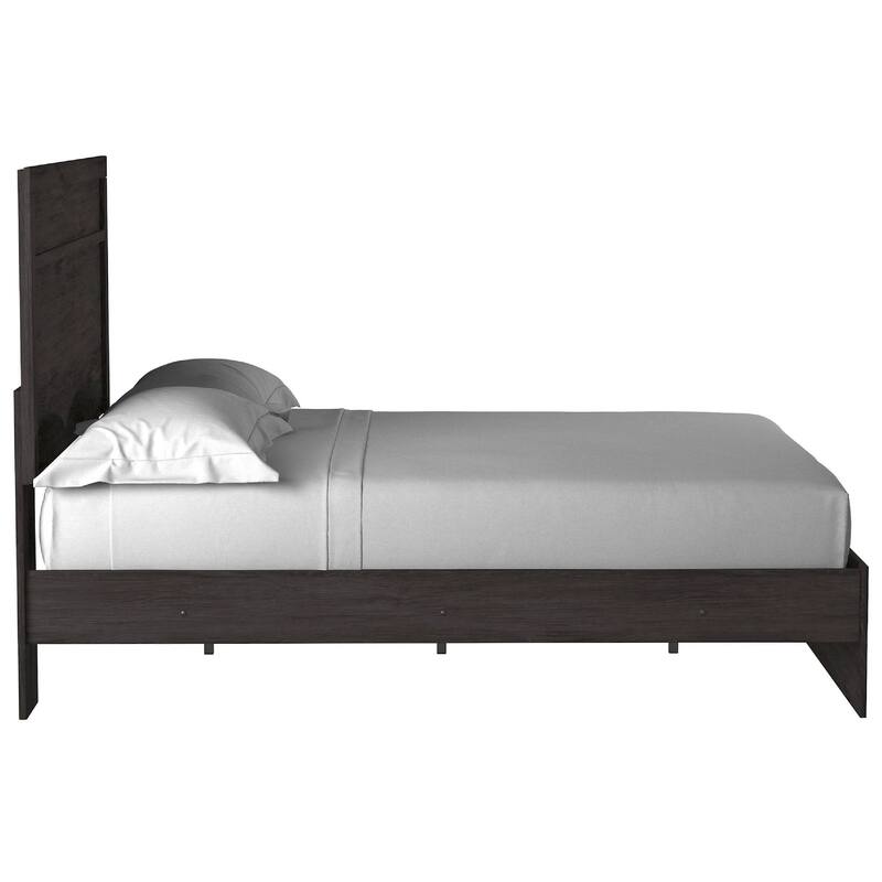 Cyme Queen Size Bed w Plank Headboard, Minimalist Charcoal Black