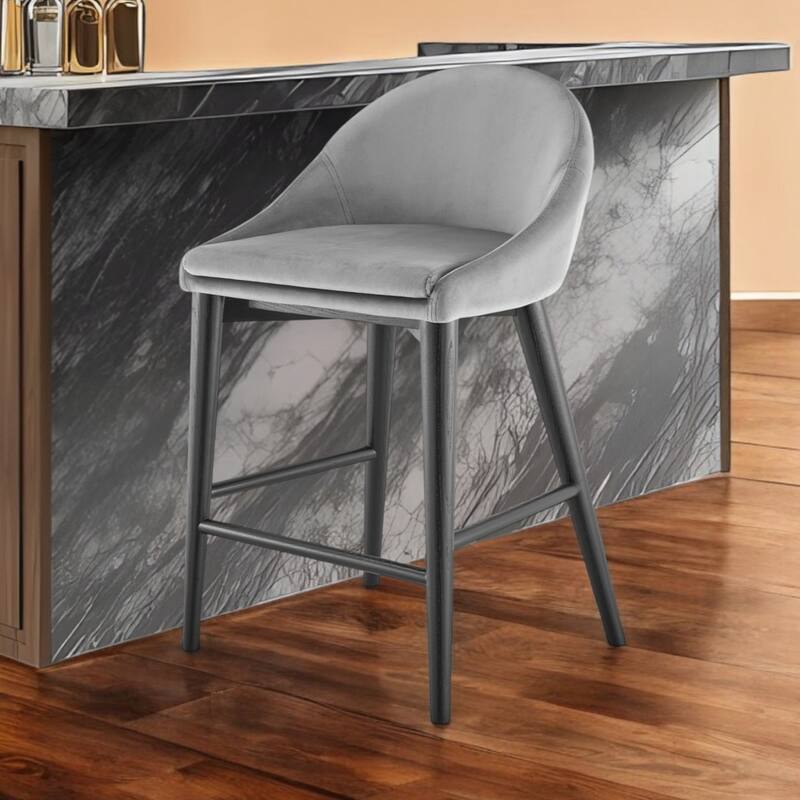 26 Inch Velvet Bar Stool Low Back Solid Wood Frame with Footrest - 18.9” x 18.31” x 35.24”