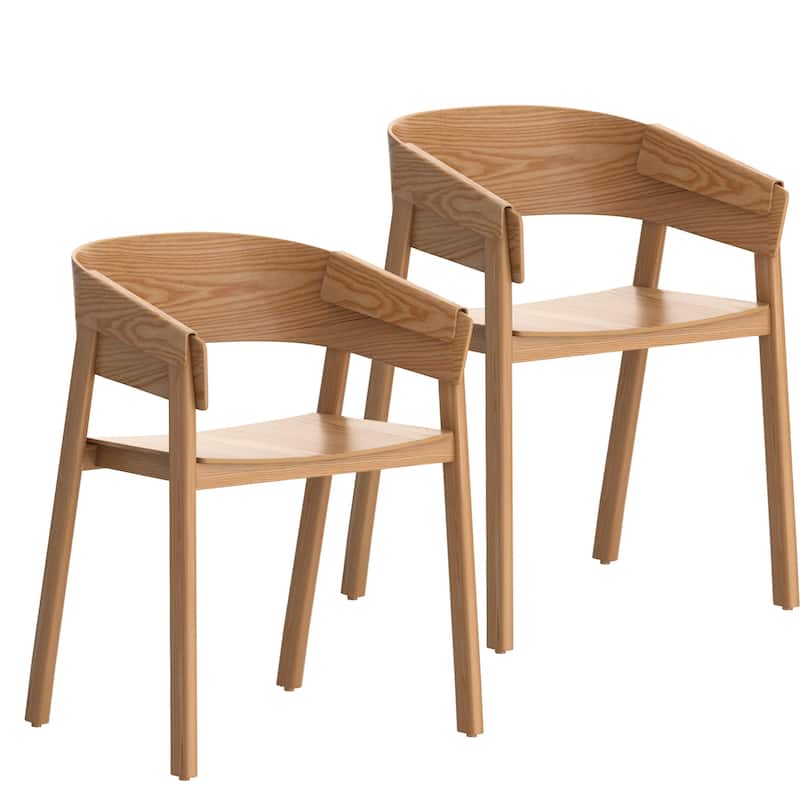 Mid-Century Modern Solid Wood & Oak Veneer Dining Chair, Set of 2