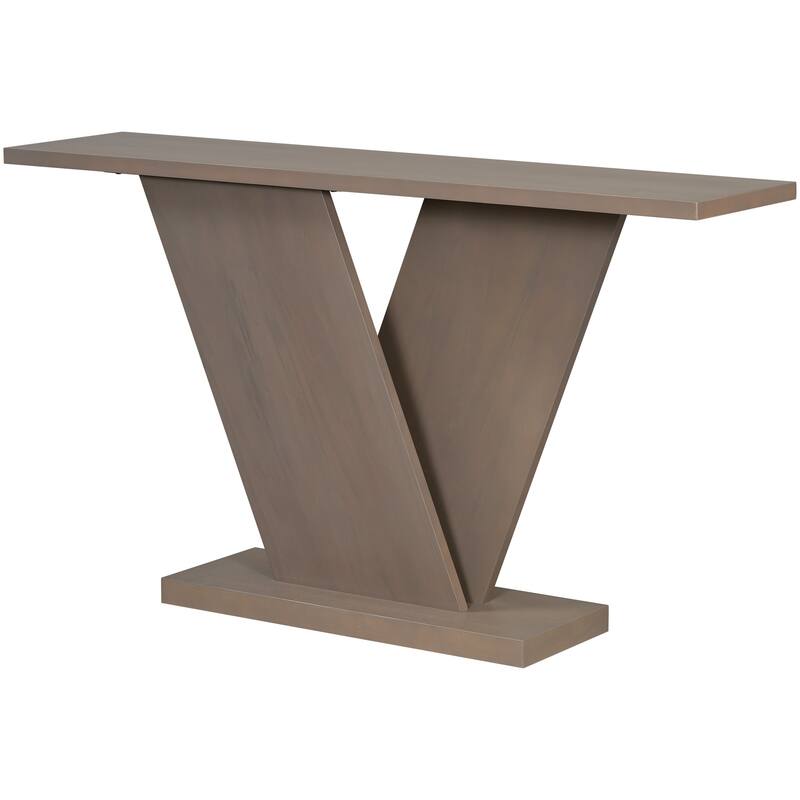 59.8" V-Base Console Table with Natural Wood Veneer
