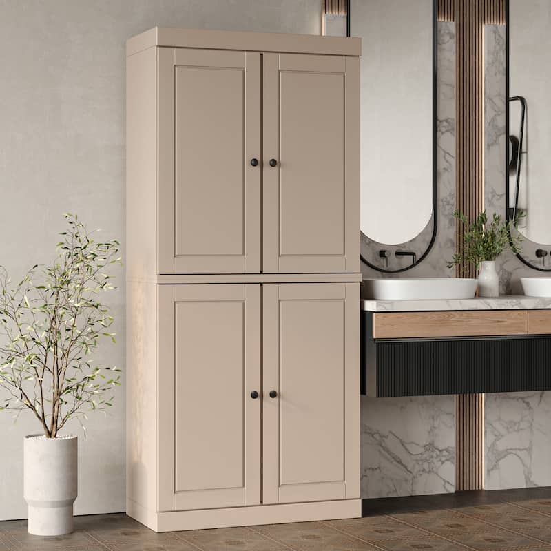 Palace Imports 100% Solid Wood Bathroom Storage Cabinet, Raised Panel Doors, 2 Drawers, Adjustable Shelves, 32" Wide, 71.5" Tall