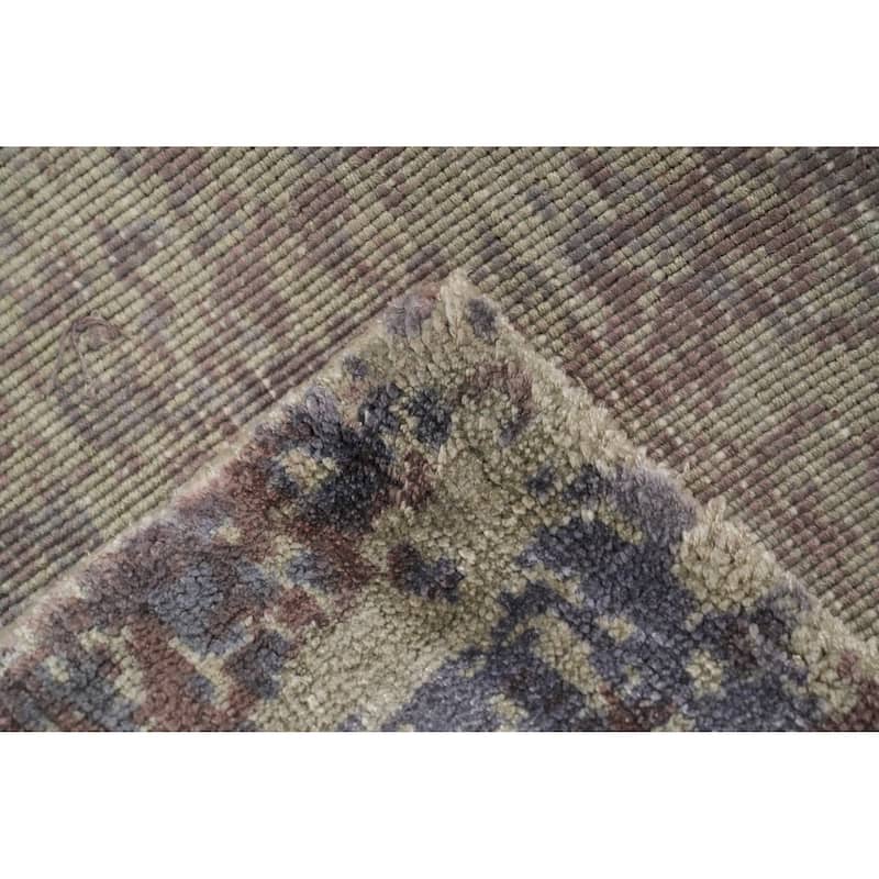 Hand Knotted Oriental Viscose Silk Carpet Modern All-Over Multi-Colored Abstract Area Rug - 4' 7'' X 2' 7''