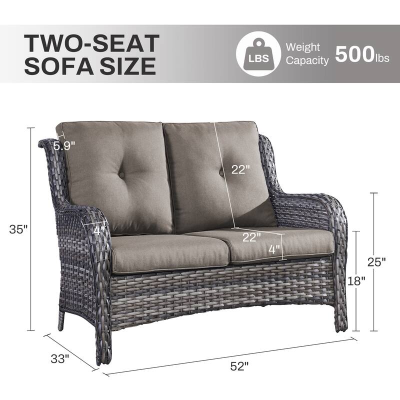 Gymojoy 2-Piece Outdoor Wicker Patio Furniture with Loveseat, Rattan Coversation Set with Water Resistant Thick Cushions
