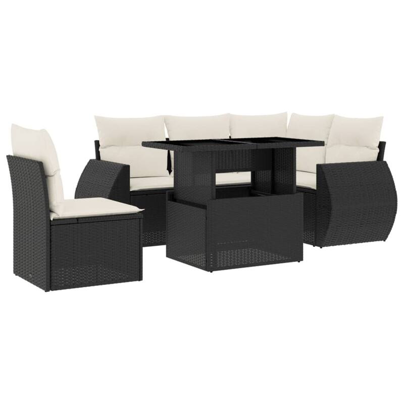 vidaXL Patio Sofa Set with Cushions Outdoor Furniture 6 Piece Poly Rattan