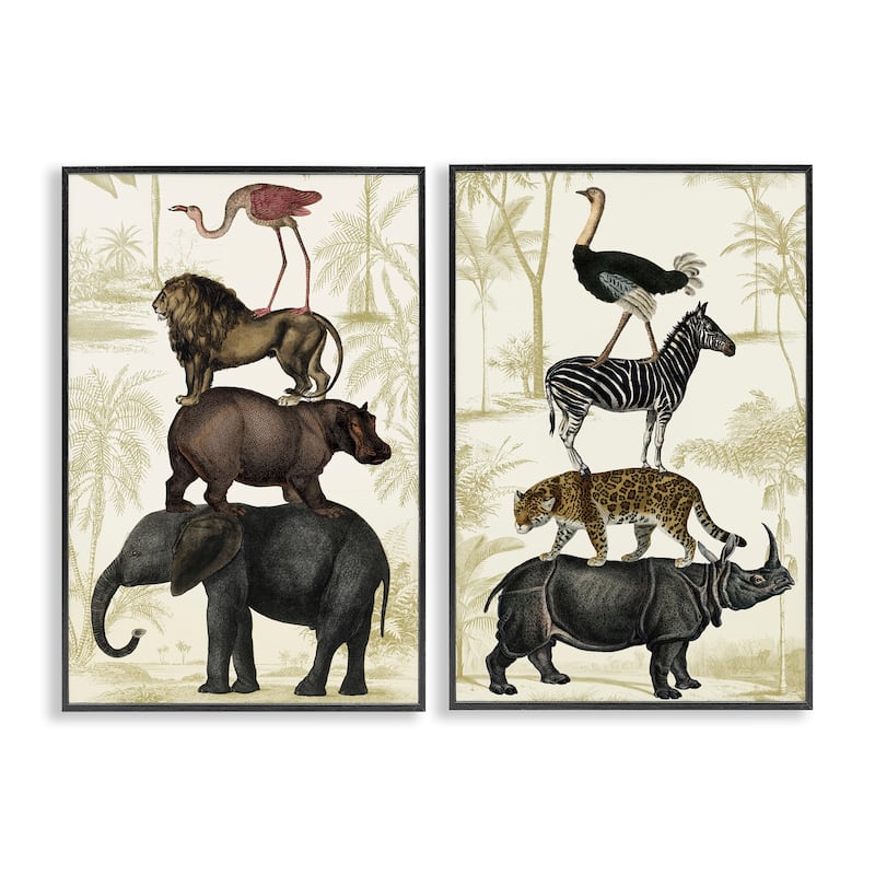 Stupell Stacked Safari Animals Framed Giclee Art Design By Victoria Barnes (Set of 2) - 20 x 30 - Black