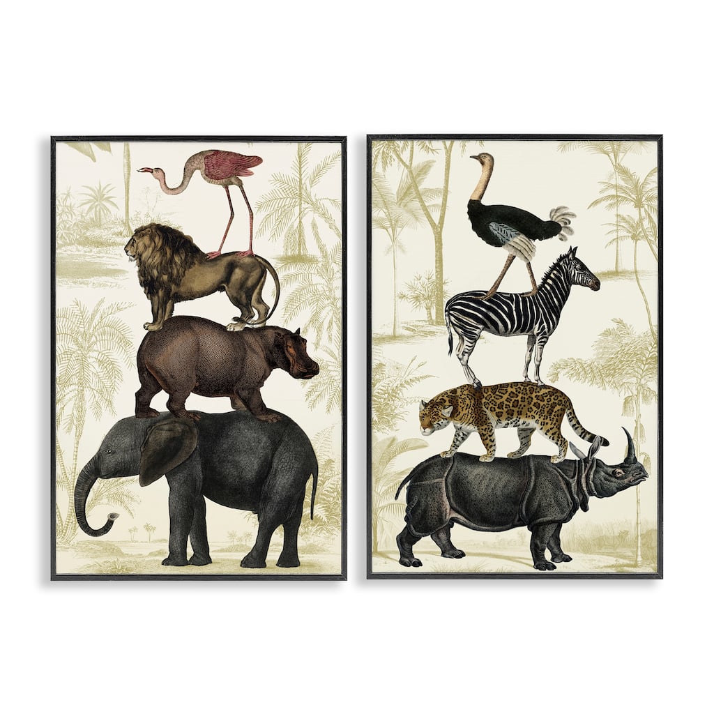Stupell Stacked Safari Animals Framed Giclee Art Design By Victoria Barnes (Set of 2)