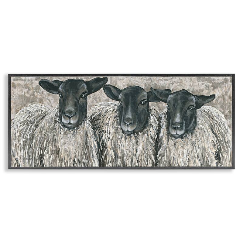 Stupell Three Sheep Trio Rural Farm Animal Portrait Framed Wall Art, Design by Hollihocks Art - 24 x 10 - Black