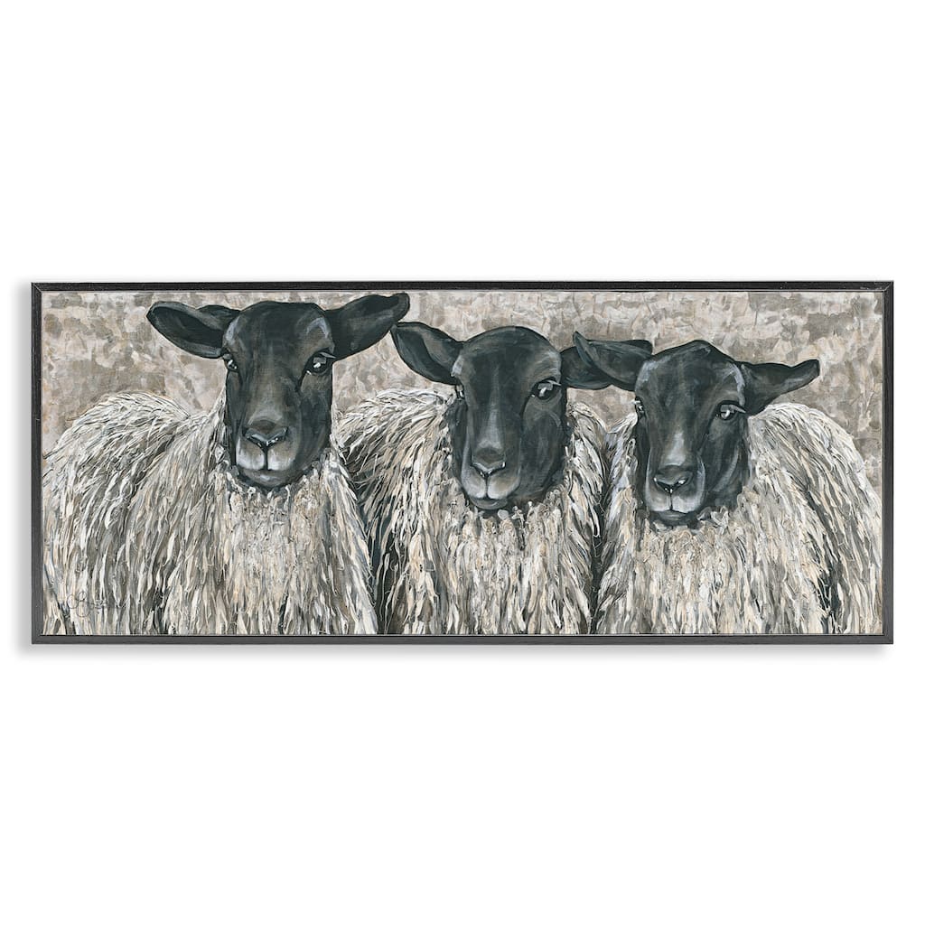 Stupell Three Sheep Trio Rural Farm Animal Portrait Framed Wall Art, Design by Hollihocks Art