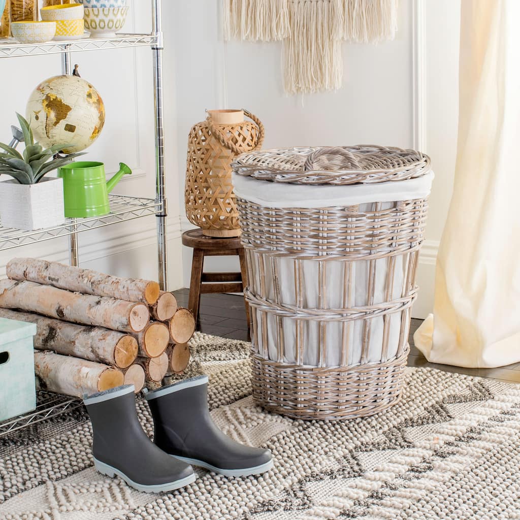 SAFAVIEH Nandita White Wash Storage Hamper with Liner - 21.5" x 21.5" x 25.6" - 22Wx22Dx26H