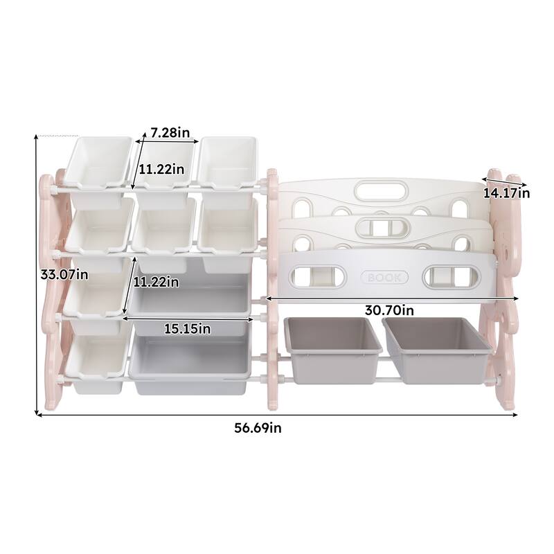 Kids Toy Storage Organizer, Toy Organizer with 2 Tier Bookshelf