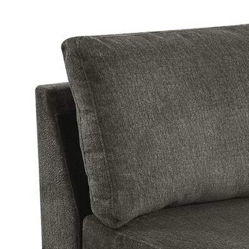 Remy 37 Inch Modular Armless Chair, Soft Gray Chenille, Solid Pine Wood