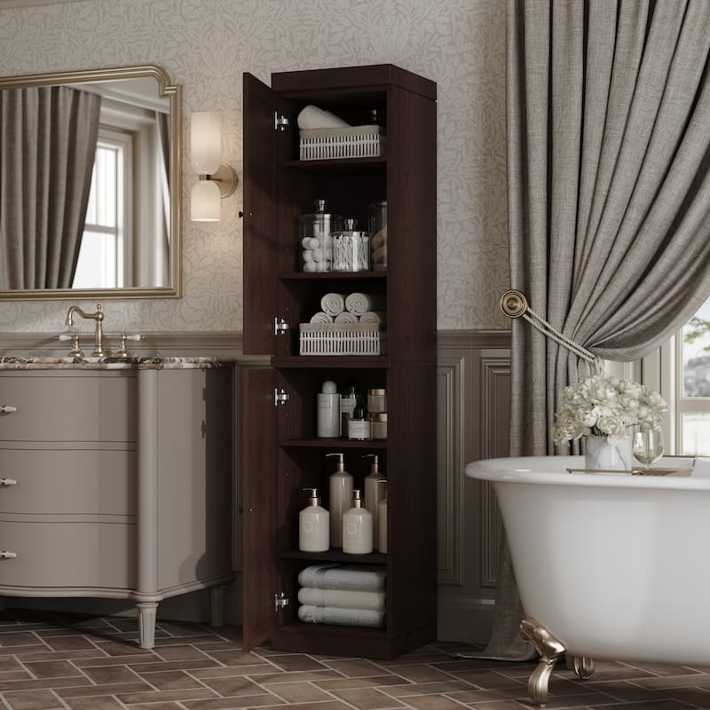 Palace Imports Premium 100% Solid European Oak Hardwood Bathroom Storage Cabinet with Shaker Doors - 16" Wide, 71.5" Tall