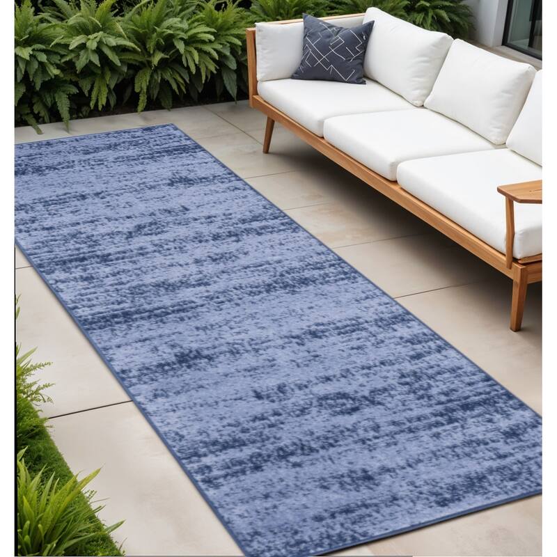 HomeRoots Abstract Contemporary Runner Outdoor Rug - 8' Runner - Blue - 8' Runner