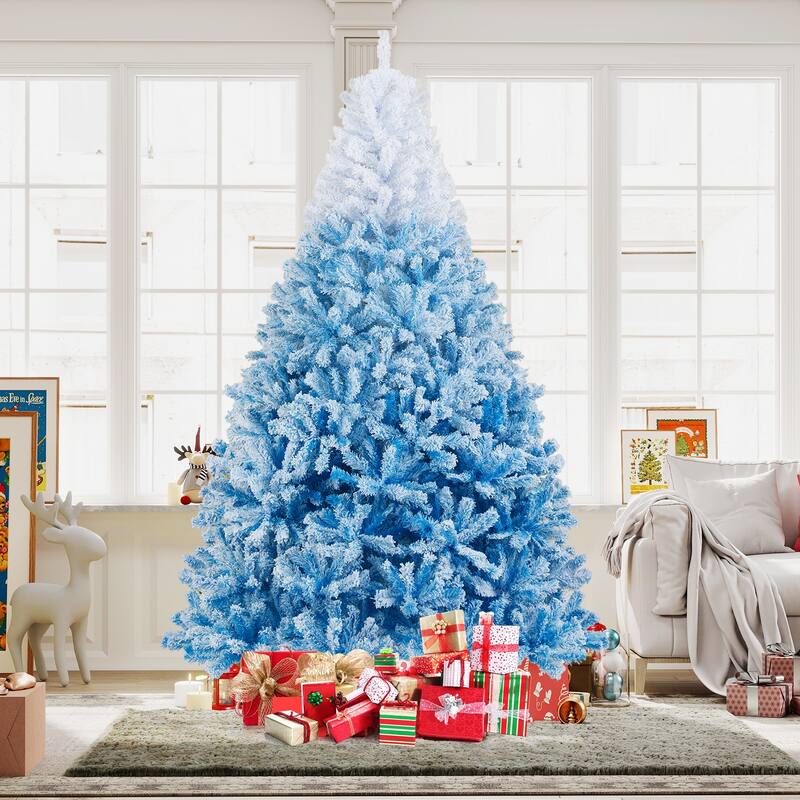 Gymax Artificial Christmas Tree Hinged Snow Flocked Xmas Tree w/ Lush
