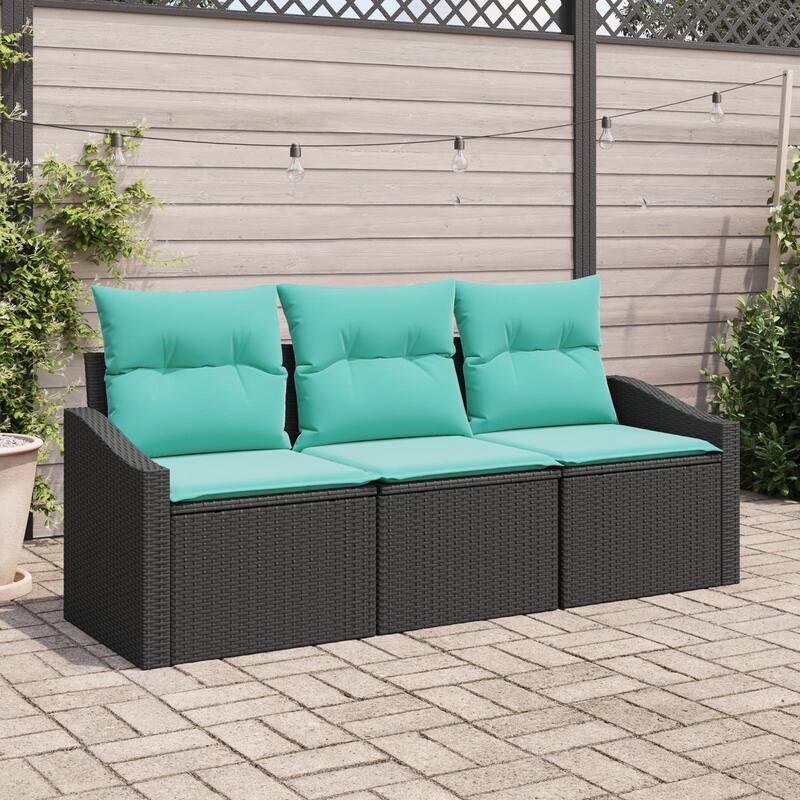 vidaXL 3 Garden Sofa Set with Cushions Black Poly Rattan - 70.1 x 24.4 x 27.2