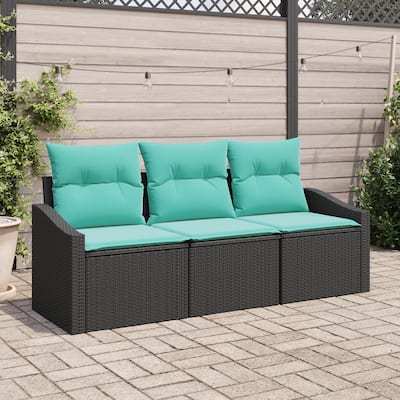 vidaXL 3 Garden Sofa Set with Cushions Black Poly Rattan - 70.1 x 24.4 x 27.2