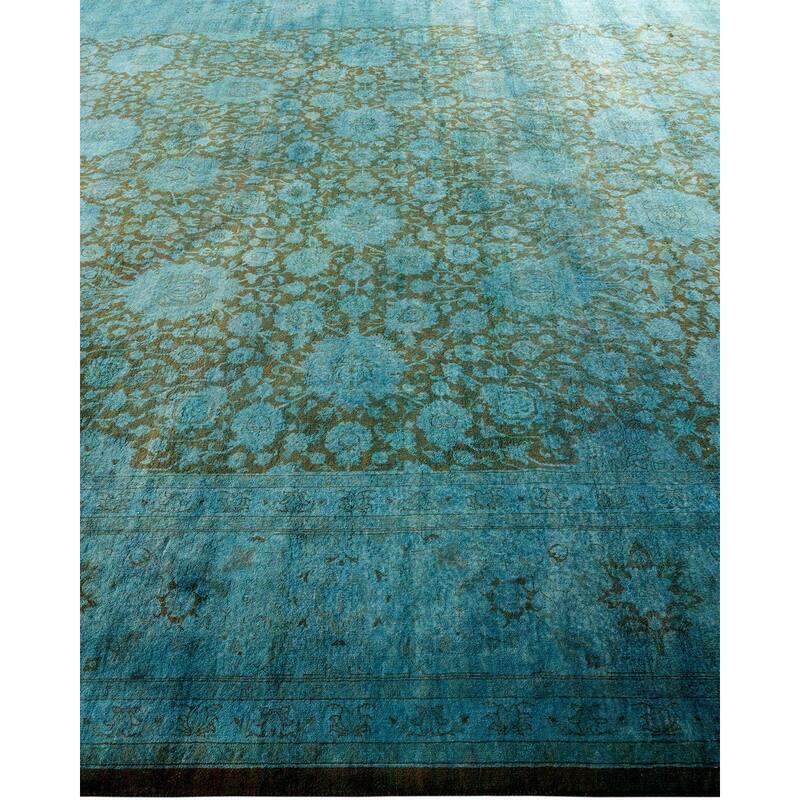 Overton Hand Knotted Wool Vintage Inspired Modern Contemporary Overdyed Blue Area Rug - 9' 3" x 12' 1"