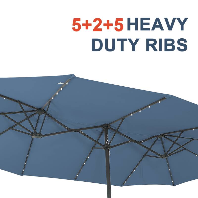 Autlaycil 15ft Retangle Patio Umbrella with Solar Lights & Base