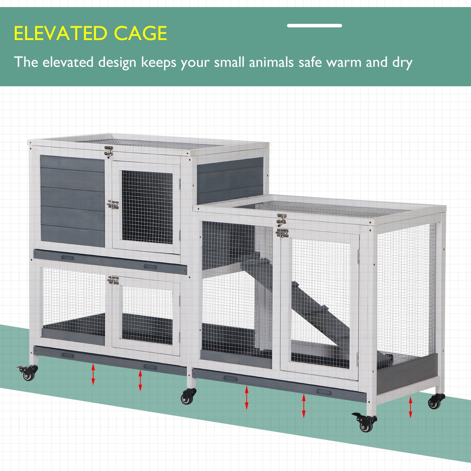 PawHut Wooden Rabbit Hutch Elevated Pet House Bunny Cage Small