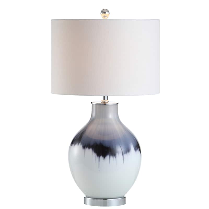 Sasha 27" Glass/Metal LED Table Lamp, Blue/White by JONATHAN Y