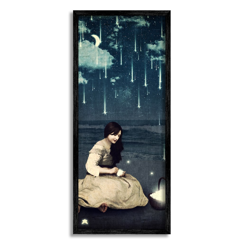Stupell Raining Meteorites Stars Nighttime Moon Woman Scene Framed Wall Art - Blue