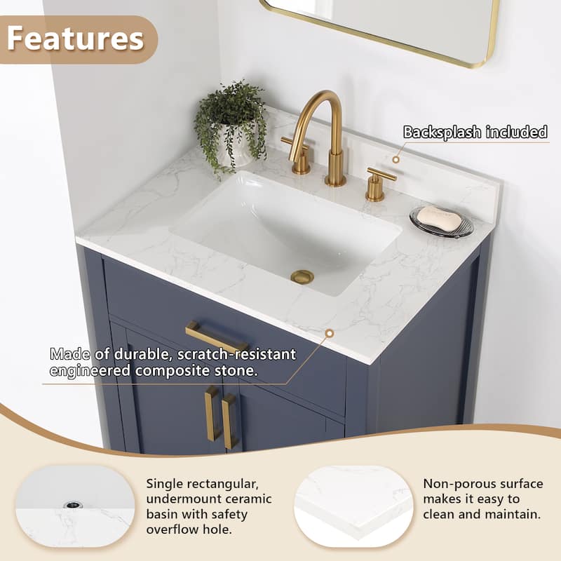 Altair Ceres Engineered Stone Vanity Top in Grain White Without Cabinet