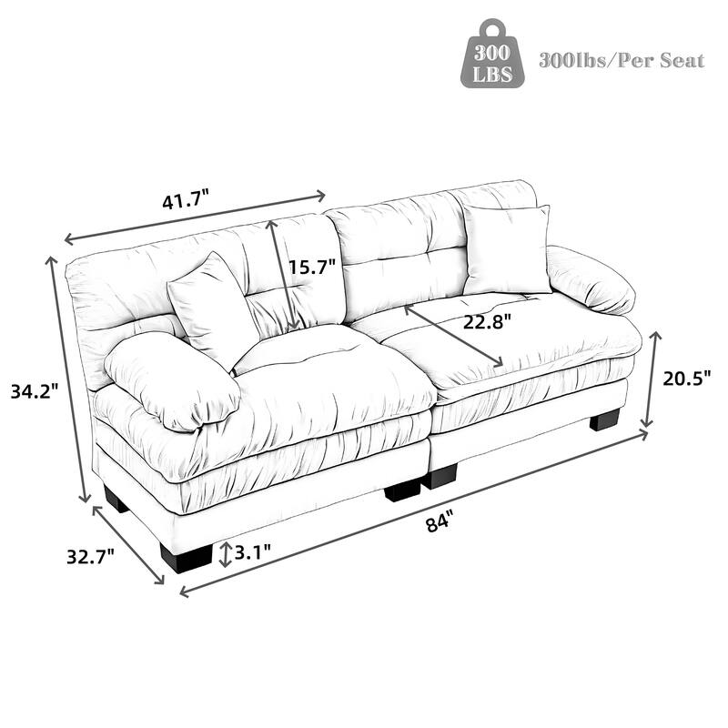 Two-seat Orange Sectional Sofa, 84x33x34 inches, 140 pounds