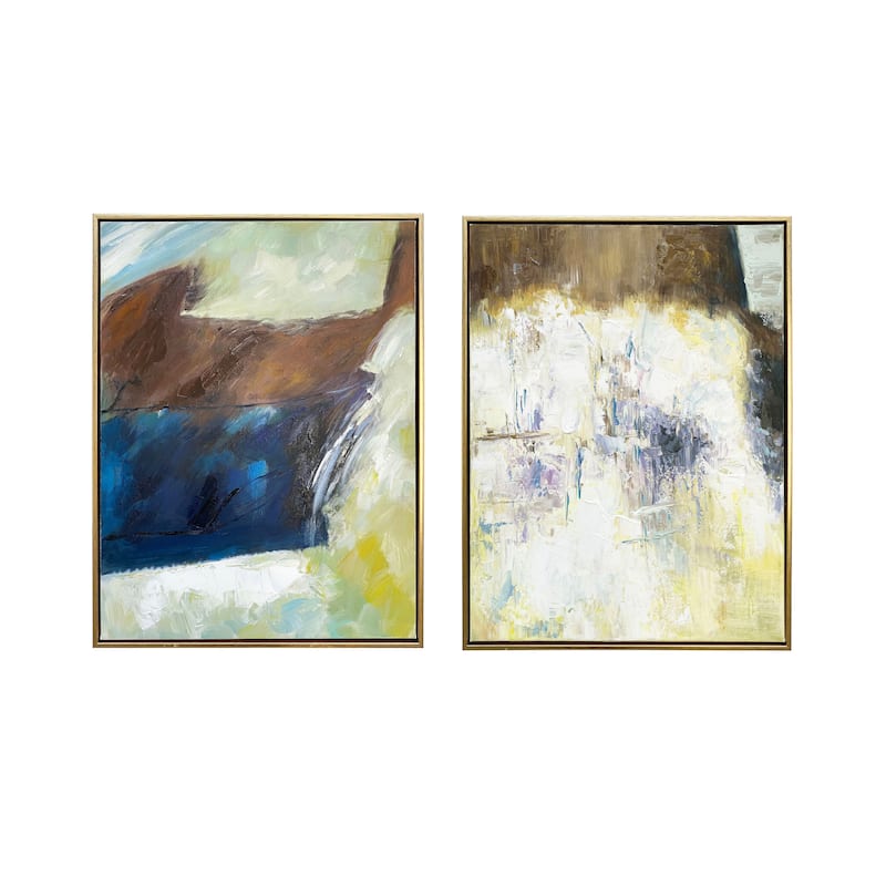 "Earthen Harmony" Abstract Hand Painted Floating Framed Canvas Wall Art Print 2 Piece Set, 24x36 Inches Overall