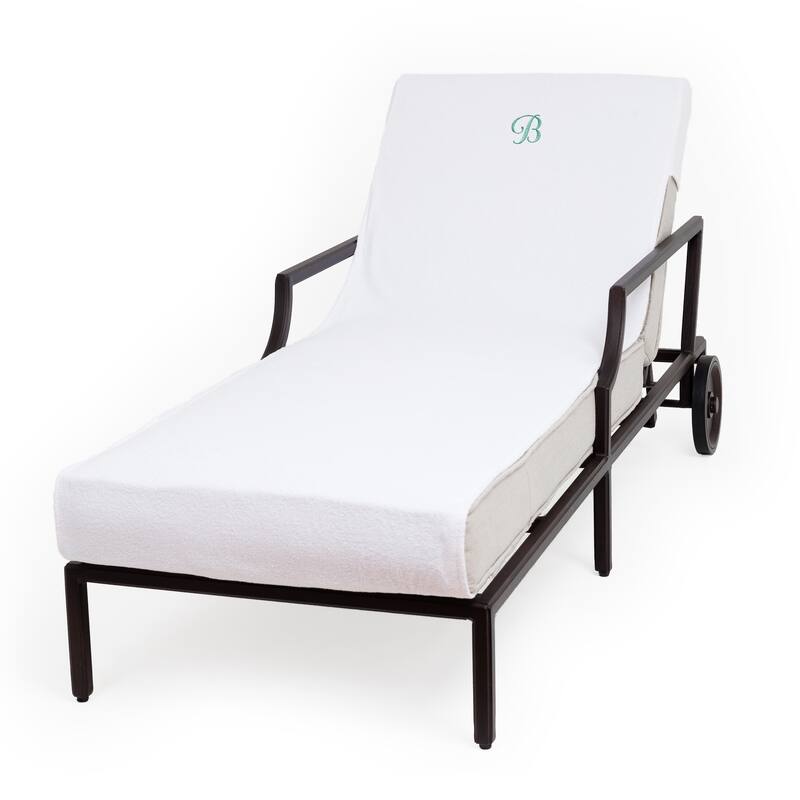 Authentic Turkish Cotton Aqua Green Monogrammed Towel Cover for Standard Size Chaise Lounge Chair - B