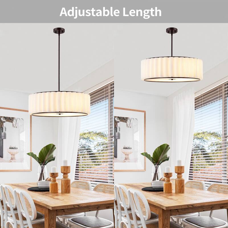 Modern Chandelier Bronze 24" 5-Light White Linen Shade