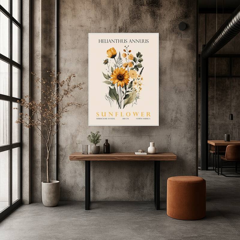 Vintage Botanical Sunflower No. 2 Illustration by Christopher Giampietro Framed Canvas Wall Art Print