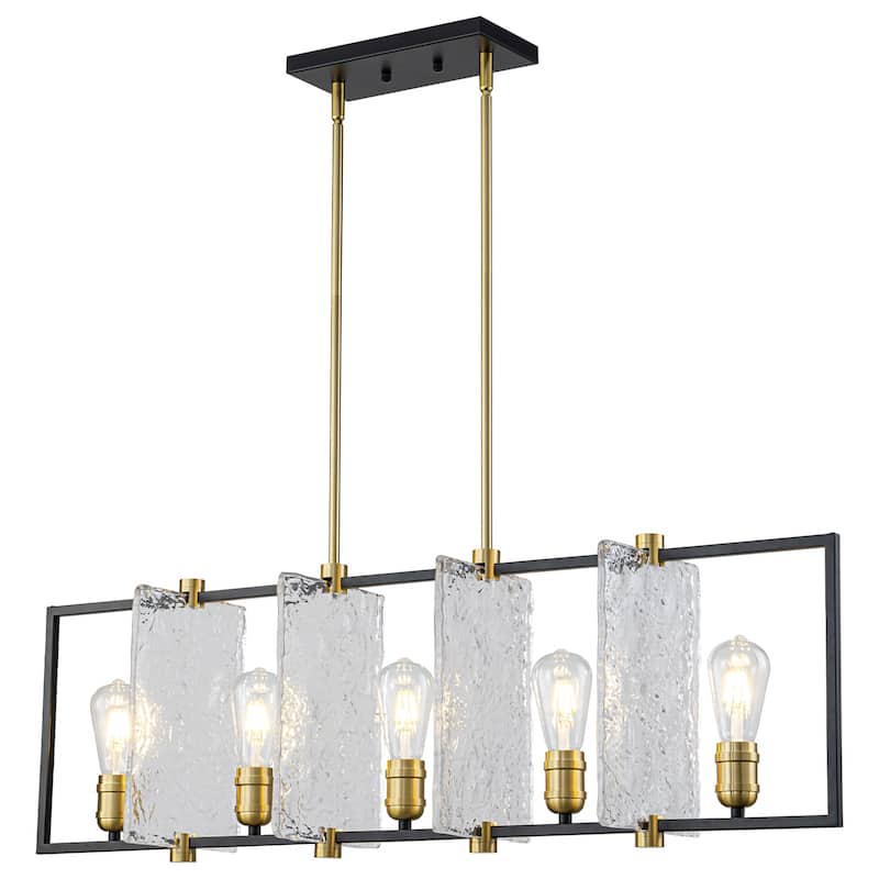 5-Light Linear Kitchen Island Pendant Light Textured Glass Panels - Dia.40.39-in
