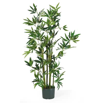 4Ft Silk Bamboo Plant - 9 Stalks, 540 Leaves - Tropical Indoor Decor Tree - 4ft.