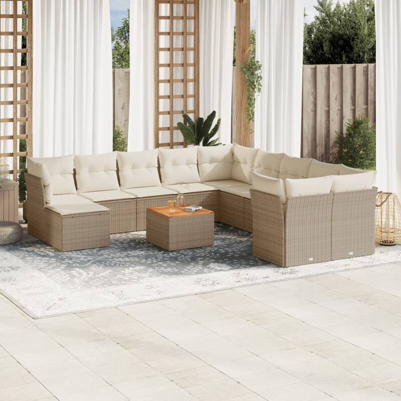 vidaXL Patio Sofa Set with Cushions Outdoor Furniture 12 Piece Poly Rattan - 24.4 x 24.4 x 27.2 - Beige and Cream