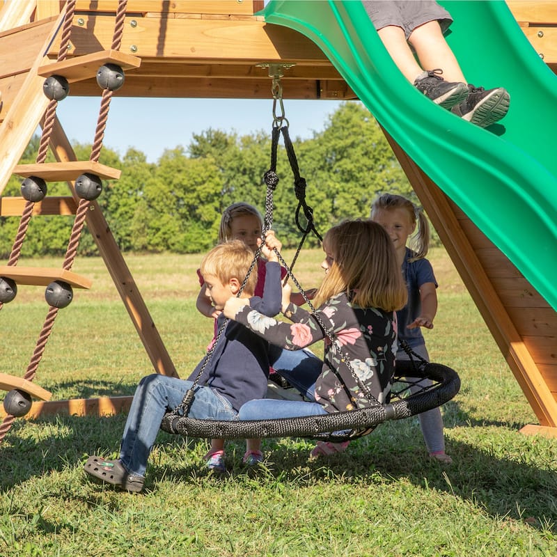 Backyard Discovery Endeavor Cedar Wood Swing Set, Slide, Play Deck