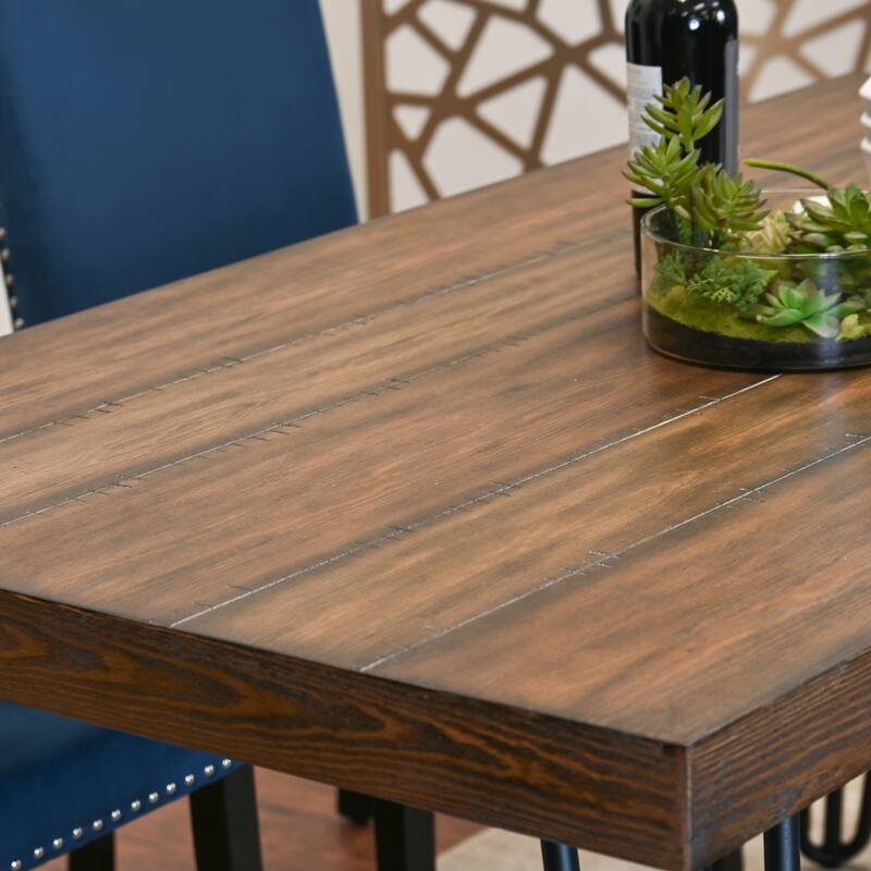 Rectangular Dining Table and Chair Sets with Chrome Nailhead Trim Chairs and Metal Hairpin Legs for Living Room Kitchen