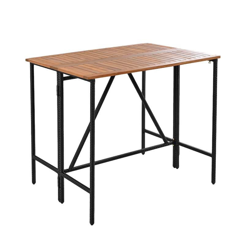 10-Piece/5-Pieces Outdoor Acacia Wood Bar Height Dining Foldable Table & Stools with Cushions