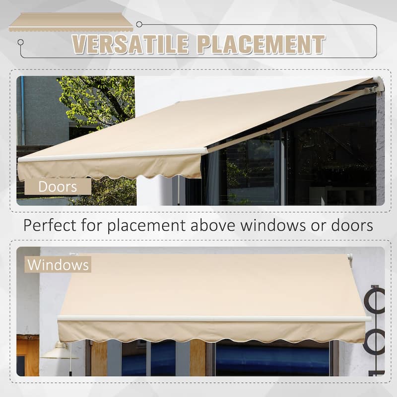 Outsunny 12' x 10' Retractable Awning Patio Awnings Sun Shade Shelter with Manual Crank Handle, 280g/m² UV