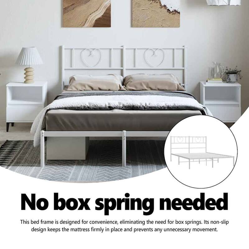 vidaXL Full Metal Bed Frame with Headboard, White, No Mattress - 77.2" x 55.9" x 35.4"