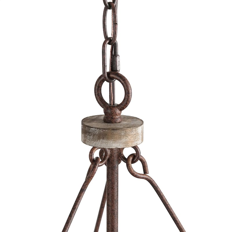 Farmhouse 3-Light Wood Drum Chandelier for Dining Room Kitchen