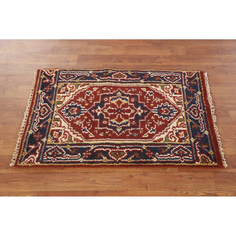 Hand Knotted Oriental 100% Wool Carpet Traditional Medallion Red Heriz (serapi) Area Rug - 3' 0'' X 2' 0''