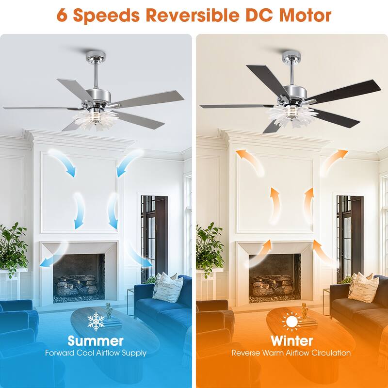 52" Chrome Reversible 5-Blade Modern LED Ceiling Fan with Light and Remote