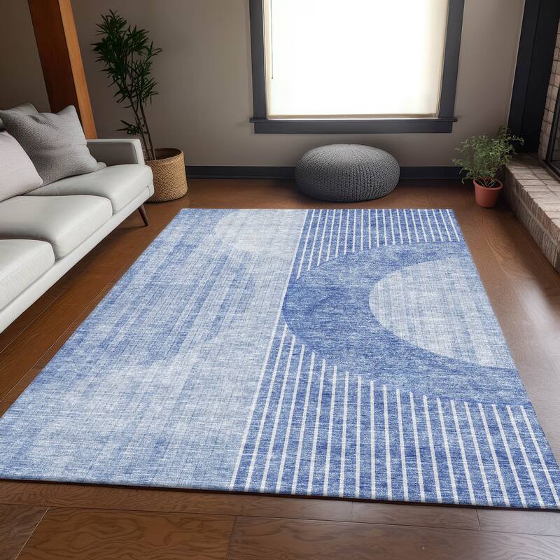 Premium Washable Super Soft Modern Gatsby Mayfield Rug - Blue - 8' x 10' - Rectangle