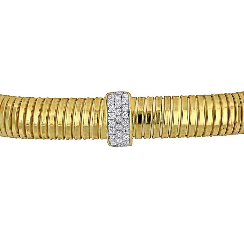 Miadora 3/4ct TGW Cubic Zirconia Stretch Omega Style Bangle Yellow Sterling Silver