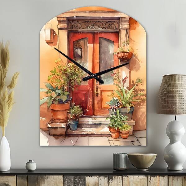 Red And Beige Garden Door Gateway - Farm Door Floral Large Wall Clocks ...