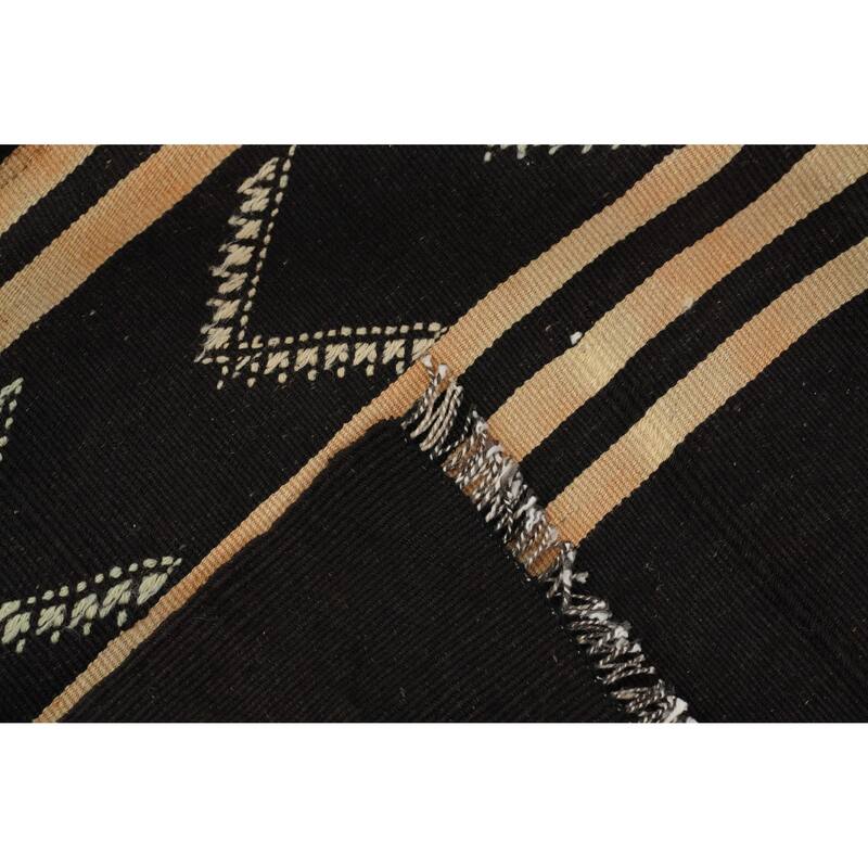 Hand Woven Oriental 100% Wool Carpet Southwestern Tribal Black Kilim Runner Rug - 11' 9'' X 3' 2''