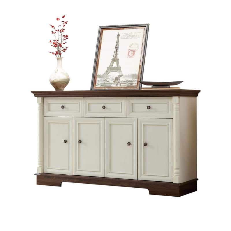 Farmhouse 55" Sideboard Buffet, Kitchen Storage Cabinet with 3 Drawers for Organized Home Living Solutions